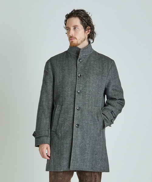 MEN'S BIGI（メンズビギ）の「Super140ウールヘリンボーンビーバー スタンドカラーコート（その他アウター・メンズ・ブラウン/グレー/ブルー/ネイビー・01/04/03/02）」の10枚目の写真
