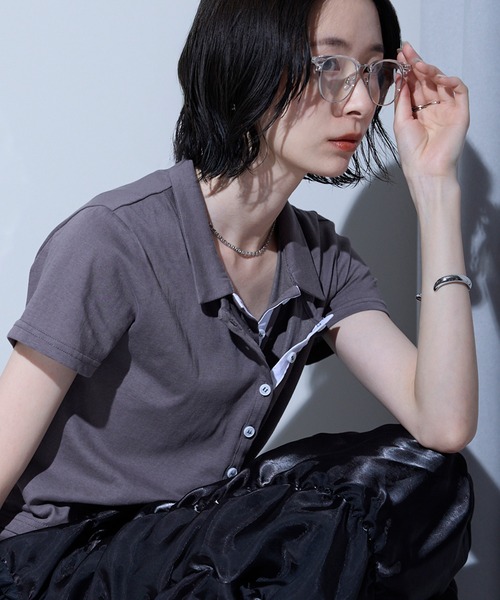 leimn(レイムン)の「レイヤード風ポロシャツ(ポロシャツ・レディース・ブラック/チャコールグレー・FREE)」の2枚目の写真