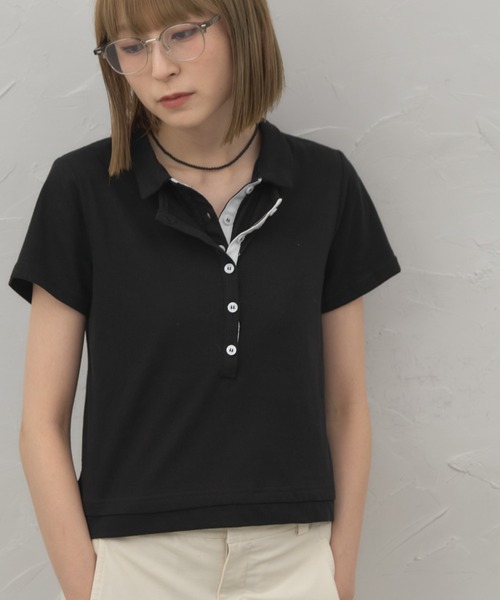 leimn(レイムン)の「レイヤード風ポロシャツ(ポロシャツ・レディース・ブラック/チャコールグレー・FREE)」の3枚目の写真