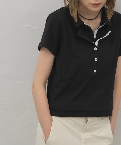 leimn(レイムン)の「レイヤード風ポロシャツ(ポロシャツ・レディース・ブラック/チャコールグレー・FREE)」の4枚目の写真