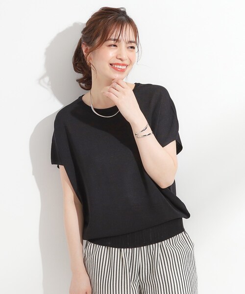 DRESKIP（ドレスキップ）の「【ひんやり/S-LL】さらさらな肌触りが心地よい フレンチスリーブニット（ニット/セーター・レディース・ブルー/ブラック/ネイビー系2/ダークオレンジ・01/03/04/02）」の10枚目の写真