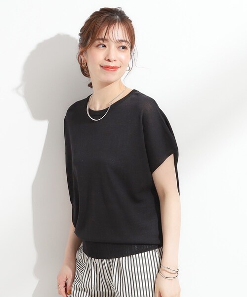 DRESKIP（ドレスキップ）の「【ひんやり/S-LL】さらさらな肌触りが心地よい フレンチスリーブニット（ニット/セーター・レディース・ブルー/ブラック/ネイビー系2/ダークオレンジ・01/03/04/02）」の11枚目の写真