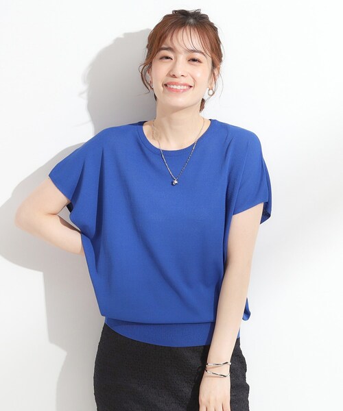 DRESKIP（ドレスキップ）の「【ひんやり/S-LL】さらさらな肌触りが心地よい フレンチスリーブニット（ニット/セーター・レディース・ブルー/ブラック/ネイビー系2/ダークオレンジ・01/03/04/02）」の14枚目の写真