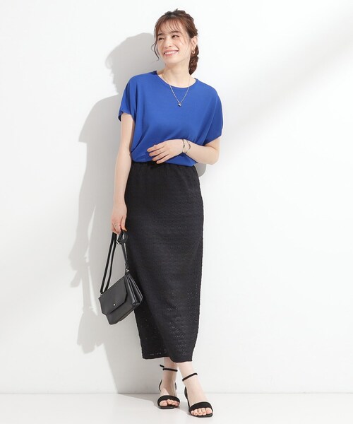 DRESKIP（ドレスキップ）の「【ひんやり/S-LL】さらさらな肌触りが心地よい フレンチスリーブニット（ニット/セーター・レディース・ブルー/ブラック/ネイビー系2/ダークオレンジ・01/03/04/02）」の16枚目の写真