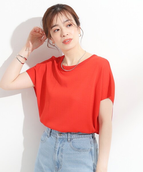 DRESKIP（ドレスキップ）の「【ひんやり/S-LL】さらさらな肌触りが心地よい フレンチスリーブニット（ニット/セーター・レディース・ブルー/ブラック/ネイビー系2/ダークオレンジ・01/03/04/02）」の18枚目の写真