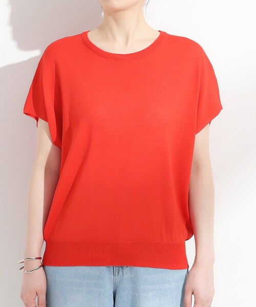 DRESKIP（ドレスキップ）の「【ひんやり/S-LL】さらさらな肌触りが心地よい フレンチスリーブニット（ニット/セーター・レディース・ブルー/ブラック/ネイビー系2/ダークオレンジ・01/03/04/02）」の22枚目の写真