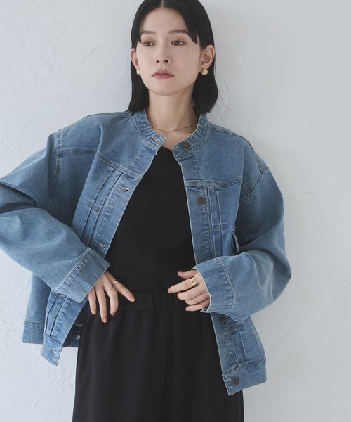 hunch（ハンチ）の「オーバーサイズ ツイル/デニムジャケット（デニムジャケット・レディース・ワンウォッシュ/ライトインディゴブルー/グレイッシュベージュ・FREE）」の2枚目の写真
