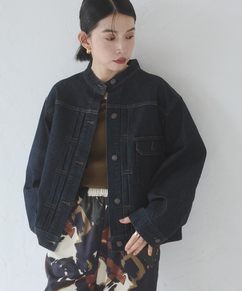 hunch（ハンチ）の「オーバーサイズ ツイル/デニムジャケット（デニムジャケット・レディース・ワンウォッシュ/ライトインディゴブルー/グレイッシュベージュ・FREE）」の3枚目の写真