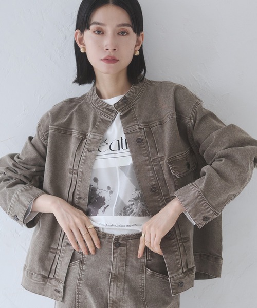 hunch（ハンチ）の「オーバーサイズ ツイル/デニムジャケット（デニムジャケット・レディース・ワンウォッシュ/ライトインディゴブルー/グレイッシュベージュ・FREE）」の5枚目の写真