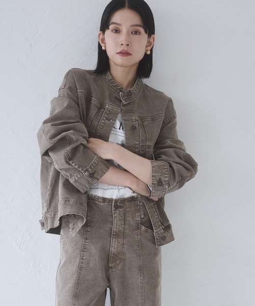 hunch（ハンチ）の「オーバーサイズ ツイル/デニムジャケット（デニムジャケット・レディース・ワンウォッシュ/ライトインディゴブルー/グレイッシュベージュ・FREE）」の6枚目の写真