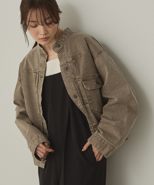 hunch（ハンチ）の「オーバーサイズ ツイル/デニムジャケット（デニムジャケット・レディース・ワンウォッシュ/ライトインディゴブルー/グレイッシュベージュ・FREE）」の9枚目の写真