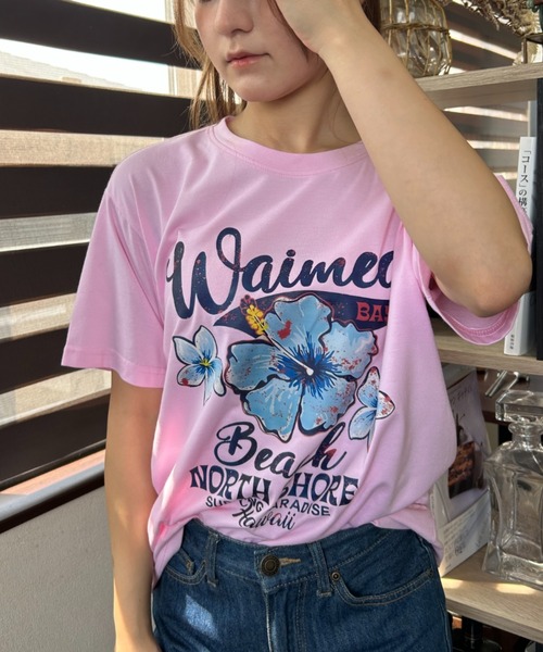 フラワープリント ロゴTシャツ 夏服（Tシャツ/カットソー