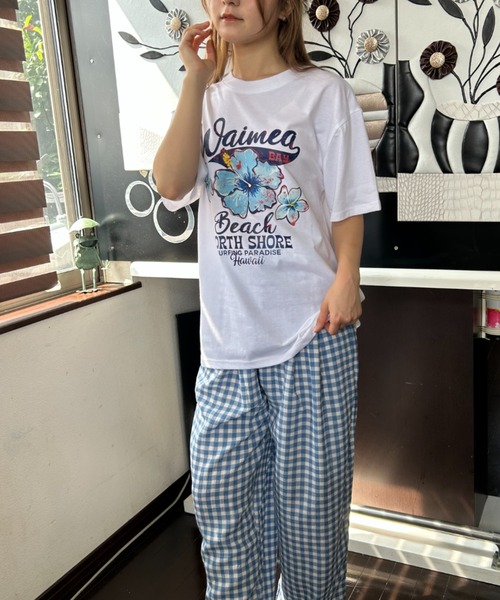 Loco Ocean(ロコオーシャン)の「フラワープリント ロゴTシャツ 夏服(Tシャツ/カットソー・レディース・ホワイト/ピンク・M/L)」の8枚目の写真