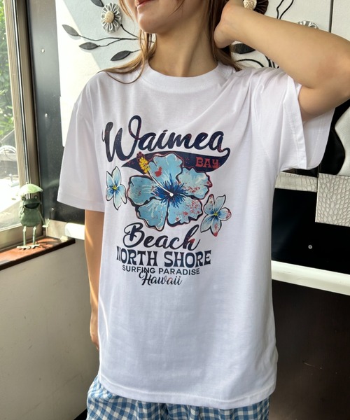Loco Ocean(ロコオーシャン)の「フラワープリント ロゴTシャツ 夏服(Tシャツ/カットソー・レディース・ホワイト/ピンク・M/L)」の9枚目の写真