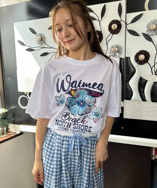 フラワープリント ロゴTシャツ 夏服（Tシャツ/カットソー
