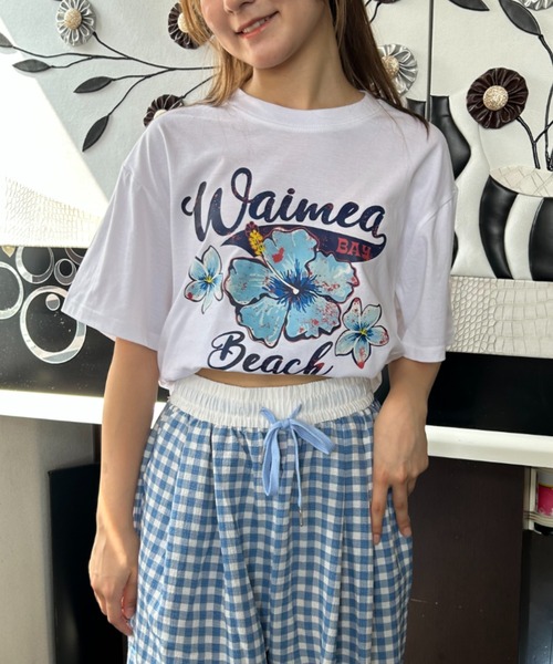 Loco Ocean(ロコオーシャン)の「フラワープリント ロゴTシャツ 夏服(Tシャツ/カットソー・レディース・ホワイト/ピンク・M/L)」の4枚目の写真