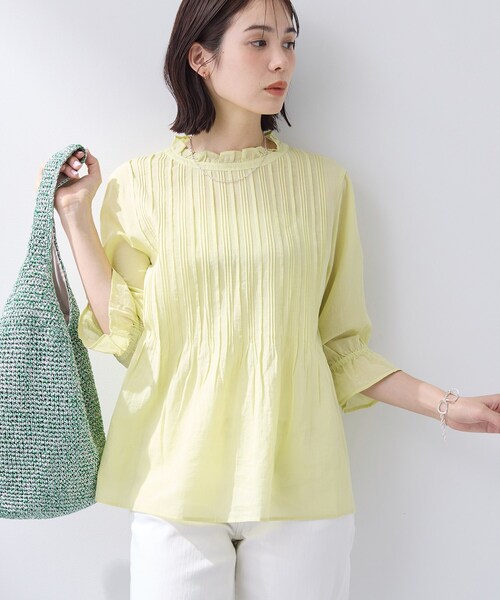 INDIVI（インディヴィ）の「【洗える/コットン】ピンタックシアーブラウス（シャツ/ブラウス・レディース・ライトグリーン/ホワイト/スミクロ/ブラック・34/15 /13/05/38）」の4枚目の写真