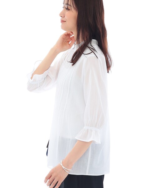 INDIVI（インディヴィ）の「【洗える/コットン】ピンタックシアーブラウス（シャツ/ブラウス・レディース・ライトグリーン/ホワイト/スミクロ/ブラック・34/15 /13/05/38）」の8枚目の写真