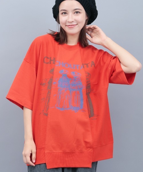 チチカカ（チチカカ）の「チョリータリメイク風裏毛プルオーバー（Tシャツ/カットソー・レディース・オレンジ/チャコールグレー/アイボリー・FREE）」の3枚目の写真