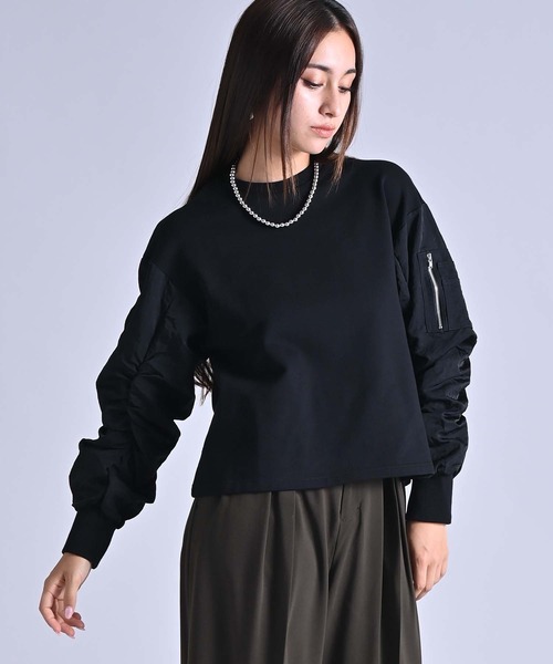 Anside(アンサイド)の「ギャザースリーブスエットプルオーバー(スウェット・レディース・オフホワイト/ブラック/ネイビー・M)」の10枚目の写真