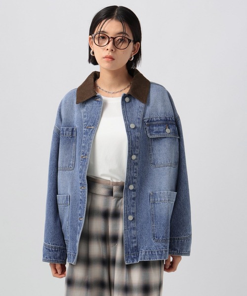 BAYFLOW（ベイフロー）の「[オーバーシルエット]カバーオール（デニムジャケット・レディース・ベージュ/インディゴブルー・SMALL/MEDIUM）」の9枚目の写真