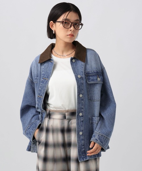 BAYFLOW（ベイフロー）の「[オーバーシルエット]カバーオール（デニムジャケット・レディース・ベージュ/インディゴブルー・SMALL/MEDIUM）」の10枚目の写真