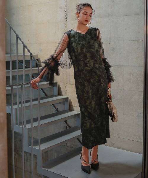 Callarus(カラルス)の「チュールボレロジャガードワンピースアンサンブルドレス〔Callarus〕(ドレス・レディース・ブラック系/グレー系/グリーン系・LL/L/M)」の1枚目の写真