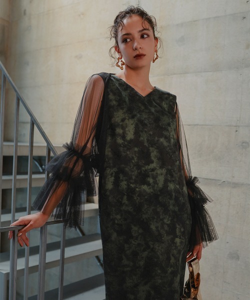 Callarus(カラルス)の「チュールボレロジャガードワンピースアンサンブルドレス〔Callarus〕(ドレス・レディース・ブラック系/グレー系/グリーン系・LL/L/M)」の4枚目の写真