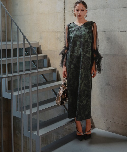 Callarus(カラルス)の「チュールボレロジャガードワンピースアンサンブルドレス〔Callarus〕(ドレス・レディース・ブラック系/グレー系/グリーン系・LL/L/M)」の5枚目の写真