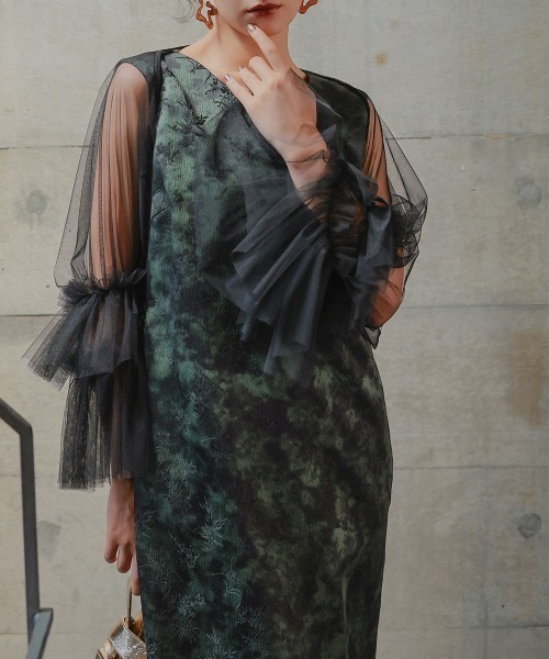 Callarus(カラルス)の「チュールボレロジャガードワンピースアンサンブルドレス〔Callarus〕(ドレス・レディース・ブラック系/グレー系/グリーン系・LL/L/M)」の12枚目の写真