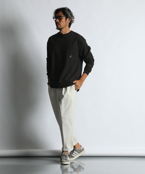 The DUFFER of ST.GEORGE(ザダファーオブセントジョージ)の「8oz HEAVY WEIGHT OVER SIZE ROUND HEM L/SL TEE:8オンス ヘビーウェイト オーバーサイズ ラウンドヘム ロンT(Tシャツ/カットソー・メンズ・ブラック/ホワイト/ネイビー・SMALL/MEDIUM/LARGE/X-LARGE)」の7枚目の写真