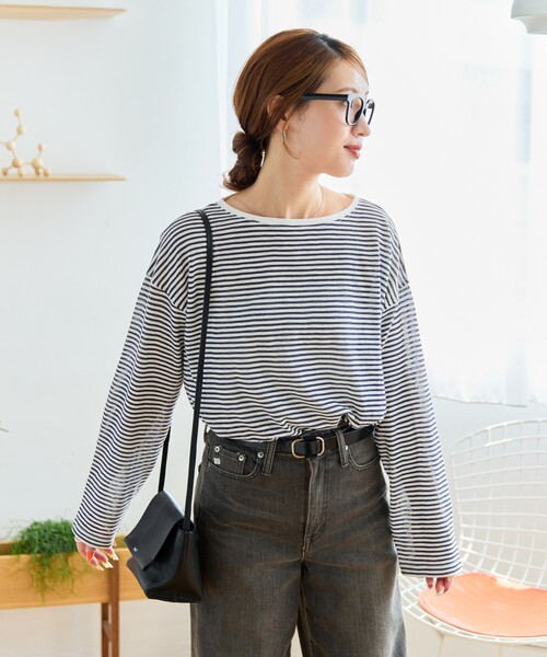 限定展開 シアー ボーダー ロング スリーブ Tシャツ（Tシャツ