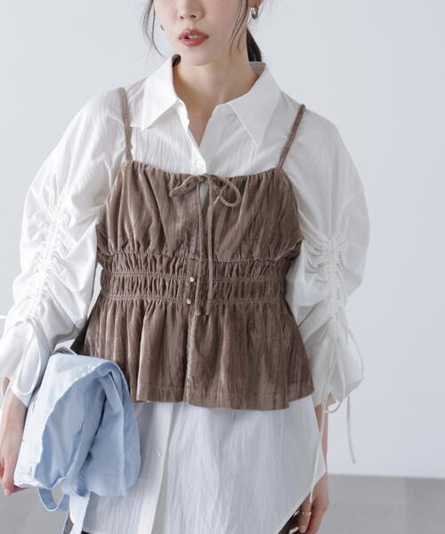 FREE'S MART（フリーズマート）の「◆クラッシュベロアシャーリングビスチェ（その他トップス・レディース・ベージュ/ブラック・FREE）」の2枚目の写真