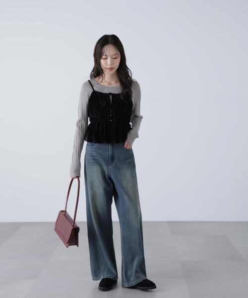 FREE'S MART（フリーズマート）の「◆クラッシュベロアシャーリングビスチェ（その他トップス・レディース・ベージュ/ブラック・FREE）」の3枚目の写真