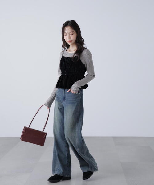 FREE'S MART（フリーズマート）の「◆クラッシュベロアシャーリングビスチェ（その他トップス・レディース・ベージュ/ブラック・FREE）」の4枚目の写真