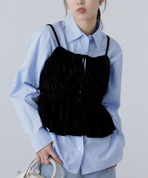 FREE'S MART（フリーズマート）の「◆クラッシュベロアシャーリングビスチェ（その他トップス・レディース・ベージュ/ブラック・FREE）」の5枚目の写真