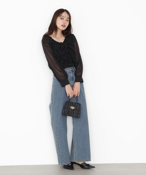 PROPORTION BODY DRESSING(プロポーションボディドレッシング)の「<ウォッシャブル>フロントフリルブラウス / 1215210910(シャツ/ブラウス・レディース・ブラック/ピンク/ホワイト系その他・FREE)」の4枚目の写真