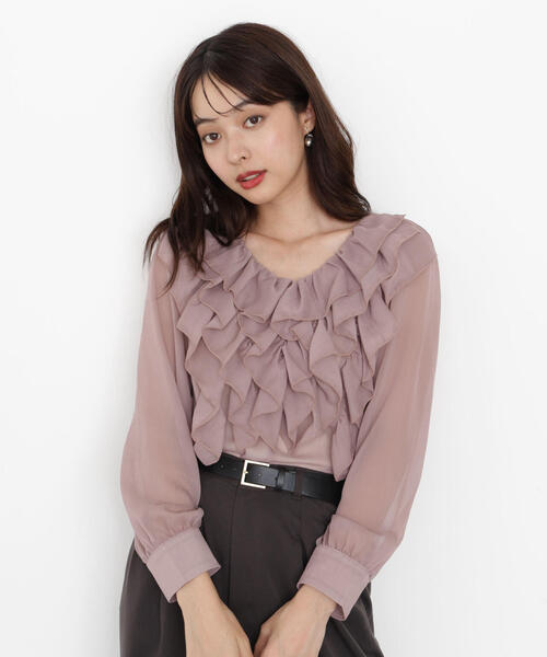PROPORTION BODY DRESSING(プロポーションボディドレッシング)の「<ウォッシャブル>フロントフリルブラウス / 1215210910(シャツ/ブラウス・レディース・ブラック/ピンク/ホワイト系その他・FREE)」の1枚目の写真