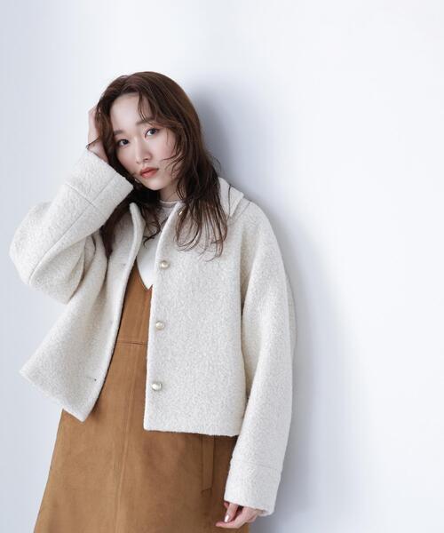 NATURAL BEAUTY BASIC（ナチュラルビューティーベーシック）の「◇ステンカラーショートブルゾン（ブルゾン・レディース・ブラック/ベージュ/オフホワイト・SMALL/MEDIUM）」の7枚目の写真