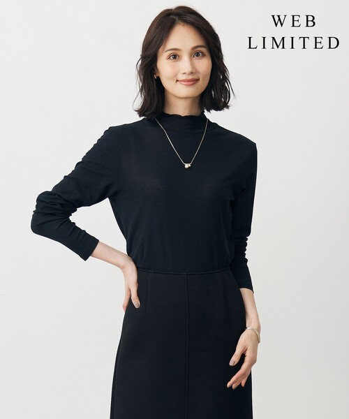J.PRESS(ジェイプレス)の「【WEB限定】シアーストレッチフライス メローネック シアー カットソー(Tシャツ/カットソー・レディース・ダークブラウン系/ベージュ系/ブラック系/アイボリー系・T15/T13)」の1枚目の写真