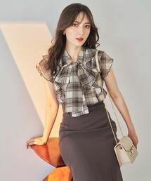 SWINGLE | チェックフリルボウタイブラウス(シャツ/ブラウス)