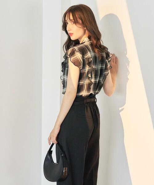 SWINGLE（スウィングル）の「チェックフリルボウタイブラウス（シャツ/ブラウス・レディース・ブラック/ベージュ/ネイビー・FREE）」の8枚目の写真