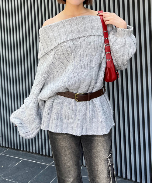 SPIRALGIRL（スパイラルガール）の「オフショルニット×ショートパンツ（ニット/セーター・レディース・グレー/ブラック/ベージュ・FREE）」の15枚目の写真