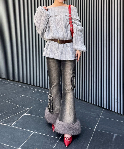 SPIRALGIRL（スパイラルガール）の「オフショルニット×ショートパンツ（ニット/セーター・レディース・グレー/ブラック/ベージュ・FREE）」の16枚目の写真