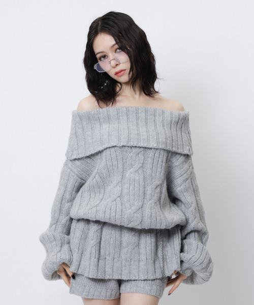 SPIRALGIRL（スパイラルガール）の「オフショルニット×ショートパンツ（ニット/セーター・レディース・グレー/ブラック/ベージュ・FREE）」の17枚目の写真