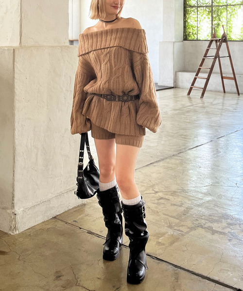 SPIRALGIRL（スパイラルガール）の「オフショルニット×ショートパンツ（ニット/セーター・レディース・グレー/ブラック/ベージュ・FREE）」の20枚目の写真