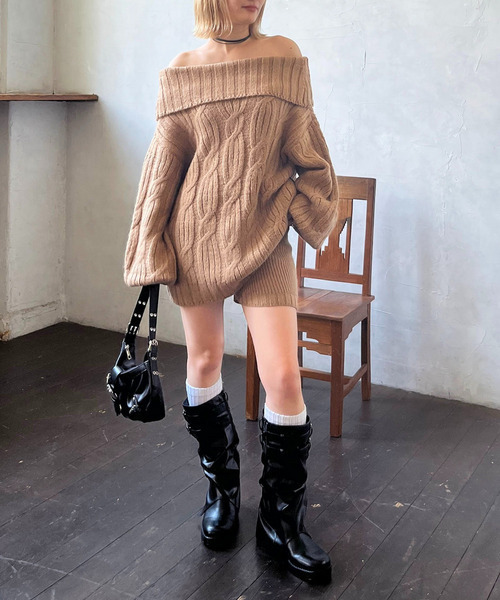 SPIRALGIRL（スパイラルガール）の「オフショルニット×ショートパンツ（ニット/セーター・レディース・グレー/ブラック/ベージュ・FREE）」の22枚目の写真