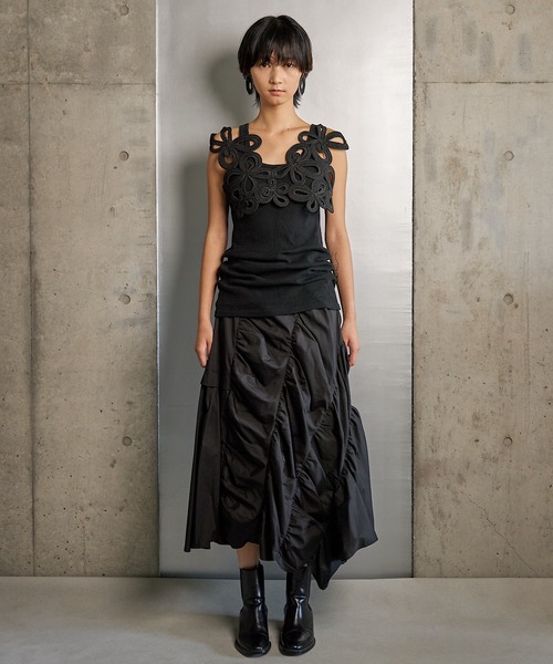 RUMCHE(ラムシェ)の「Typewriter Gathered Skirt / タイプライターギャザースカート(スカート・レディース・ブラック・FREE)」の2枚目の写真