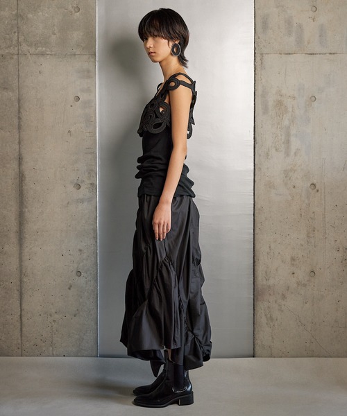 RUMCHE(ラムシェ)の「Typewriter Gathered Skirt / タイプライターギャザースカート(スカート・レディース・ブラック・FREE)」の3枚目の写真