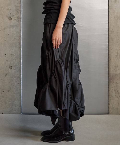 RUMCHE(ラムシェ)の「Typewriter Gathered Skirt / タイプライターギャザースカート(スカート・レディース・ブラック・FREE)」の6枚目の写真
